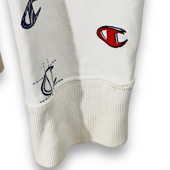 Champion Reverse Weave Logo Sweatshirt Cream Cotton Crewneck XL - Picture 6 of 12